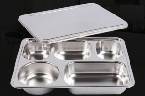 餐具 【环发厨具直营店】不锈钢快餐盘分格餐盘长方形餐盒多格食堂饭盒加深加厚便当盒带盖